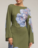 Vestido largo de flores con cuello cuadrado y tiras atrás. (GREEN) - Tantra Spain