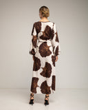 Vestido largo de flores con cuello cuadrado y tiras atrás. (MARRON) - Tantra Spain