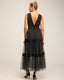 Vestido largo de plumeti con cuello pico y detalles. - Tantra Spain