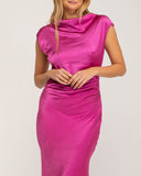 Vestido largo de raso de manga corta. - Tantra Spain