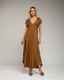 Vestido largo de seda liso con cuello pico. - Tantra Spain