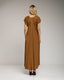 Vestido largo de seda liso con cuello pico. - Tantra Spain