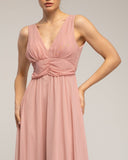 Vestido largo de tul de tirantes con pliegue en la cintura y falda de vuelo (Rosa) - Tantra Spain
