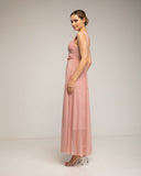 Vestido largo de tul de tirantes con pliegue en la cintura y falda de vuelo (Rosa) - Tantra Spain