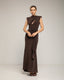 Vestido largo drapeado en el hombro con apertura y lazo (Brown) - Tantra Spain