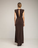 Vestido largo drapeado en el hombro con apertura y lazo (Brown) - Tantra Spain