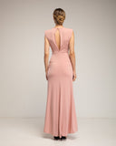 Vestido largo drapeado en el hombro con apertura y lazo (Pink) - Tantra Spain
