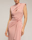 Vestido largo drapeado en el hombro con apertura y lazo (Pink) - Tantra Spain