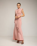 Vestido largo drapeado en el hombro con apertura y lazo (Pink) - Tantra Spain