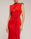 Vestido largo drapeado en el hombro con apertura y lazo (Red) - Tantra Spain