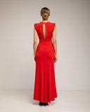 Vestido largo drapeado en el hombro con apertura y lazo (Red) - Tantra Spain