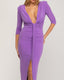 Vestido largo liso drapeado con escote. - Tantra Spain
