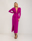 Vestido largo liso drapeado con escote. - Tantra Spain