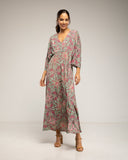 Vestido maxi estampado con cuello pico y cintura elástica - Tantra Spain
