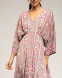 Vestido maxi estampado con cuello pico y cintura elástica - Tantra Spain