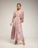 Vestido maxi estampado con cuello pico y cintura elástica - Tantra Spain