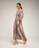 Vestido maxi estampado con cuello pico y cintura elástica - Tantra Spain