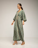Vestido maxi estampado con cuello pico y cintura elástica - Tantra Spain