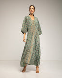 Vestido maxi estampado con cuello pico y cintura elástica - Tantra Spain