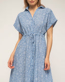 vestido midi camisero bordado de manga corta con cintura fruncida - Tantra Spain