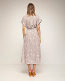 vestido midi camisero de rayas con bordados cinturon (Brown) - Tantra Spain