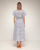 vestido midi camisero de rayas con bordados cinturon (Grey) - Tantra Spain