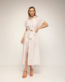 vestido midi camisero de rayas con bordados cinturon (Yellow) - Tantra Spain