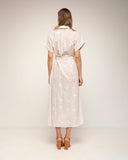 vestido midi camisero de rayas con bordados cinturon (Yellow) - Tantra Spain