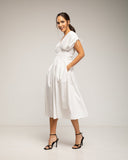 Vestido midi con cintura y pecho elastico, mangas fruncidas y bolsillos - Tantra Spain