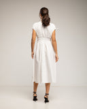 Vestido midi con cintura y pecho elastico, mangas fruncidas y bolsillos - Tantra Spain