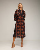 Vestido midi con estampado etnico tipo túnica y cuello pico. - Tantra Spain