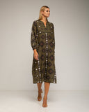 Vestido midi con estampado etnico tipo túnica y cuello pico. - Tantra Spain