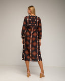 Vestido midi con estampado etnico tipo túnica y cuello pico. - Tantra Spain