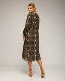Vestido midi con estampado etnico tipo túnica y cuello pico. - Tantra Spain