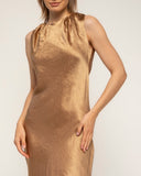 vestido midi con textura de seda con cuello fruncido recto y fluido - Tantra Spain