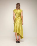 vestido midi con textura de seda cuello barco y largo asimétrico (Green) - Tantra Spain