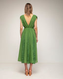 vestido midi con vuelo y detalles de encaje cuello pico por delante y detrás (Green) - Tantra Spain
