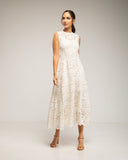 Vestido midi de encaje con vuelo, sin mangas y corte en la cintura - Tantra Spain