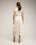 Vestido midi de encaje con vuelo, sin mangas y corte en la cintura - Tantra Spain