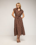 Vestido midi de lunares con botones en la parte de arriba, falda de vuelo y cinturón - Tantra Spain