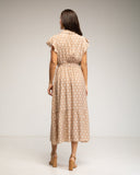 Vestido midi de lunares con botones en la parte de arriba, falda de vuelo y cinturón - Tantra Spain