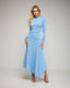 Vestido midi de manga larga con frunce lateral y falda asimetrica con vuelo. Detalle de botones en el hombro. - Tantra Spain