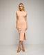 Vestido midi de punto con mangas amplias, elástico en la cintura y apertura lateral. - Tantra Spain