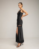 Vestido midi de raso lencero con detalles de encaje y tirantes - Tantra Spain