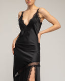 Vestido midi de raso lencero con detalles de encaje y tirantes - Tantra Spain
