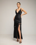 Vestido midi de raso lencero con detalles de encaje y tirantes - Tantra Spain