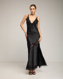 Vestido midi de raso lencero con detalles de encaje y tirantes - Tantra Spain