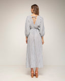 vestido midi de rayas con cuello y espalda en pico y cierre de tiras - Tantra Spain