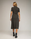 Vestido midi de rayas con manga francesa y cuello barco. - Tantra Spain