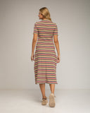 Vestido midi de rayas con manga francesa y cuello barco. - Tantra Spain